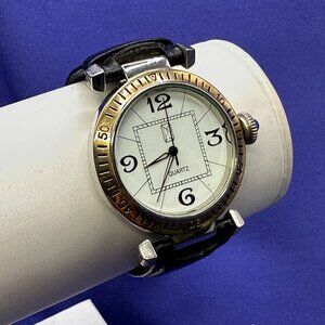 Paul Sebastian Mens Quartz Watch Black Leather Band.  Fresh Battery